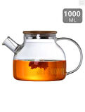 Cam Demlik Isıya Dayanıklı Demlik Bambu Vakumlu Kapak 1000 ml