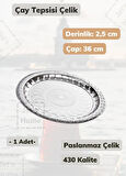 Çelik Çay Tepsisi 36 cm Paslanmaz Çelik Tepsi