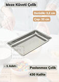 Çelik Meze Küveti 33 cm Paslanmaz Çelik Tabak
