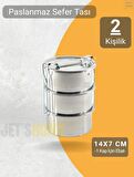 3’lü Sefer Tası 14x7 cm Yemek Taşıma Kabı Paslanmaz Çelik No:2