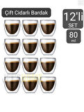 12’li Set Espresso Bardağı 80 ml Kahve Bardağı Çift Cidarlı Bardak Viski Bardağı