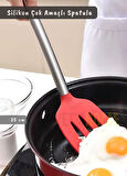 Silikon Spatula Servis Spatulası Çok Amaçlı Spatula Paslanmaz Saplı Kırmızı 35 cm