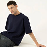 LAMPAGO Unisex Oversize Bisiklet Yaka T-shirt