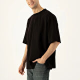 LAMPAGO Unisex Oversize Bisiklet Yaka T-shirt