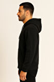 Erkek regular fit fermuarlı kapüşonlu sweatshirt-SİYAH 