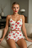 Dudak Desenli Şortlu Pijama Takımı