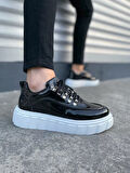 JY010 Premium Cloud Kalın Taban Erkek Sneaker - Siyah Beyaz Rugan