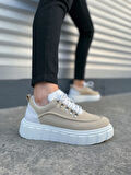 JY010 Premium Cloud Kalın Taban Erkek Sneaker - Krem Süet