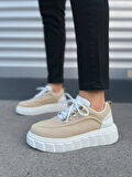 JY010 Premium Cloud Kalın Taban Erkek Sneaker - Krem Süet