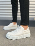 JY502 Bold Bağcıklı Cilt Erkek Günlük Sneaker Ayakkabı CBT - Beyaz