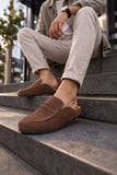 JY0456 Rayn Bağcıksız Hakiki Süet Deri Erkek Günlük Mantar Taban Loafer Klasik Ayakkabı HDMT - Kahve