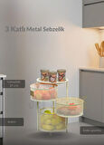 3 Katlı Sebzelik Açılır Metal Patates Soğan Sepeti Paslanmaz Meyvelik Organizer Sepet Krem