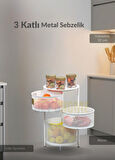 3 Katlı Sebzelik Açılır Metal Patates Soğan Sepeti Paslanmaz Meyvelik Organizer Sepet Beyaz