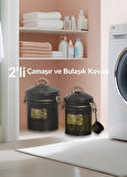 2'li Set Çamaşır Kovası Metal Bulaşık Kovası Ölçekli Deterjan Kutusu Paslanmaz Galvaniz