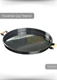 Çay Tepsisi Yuvarlak Sunum Tepsisi Paslanmaz Servis Tepsisi Metal Kahve Tepsisi Büyük Boy 52 cm