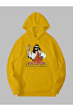 Üç İplik Jesus Baskılı Unisex Sarı Kanguru Cepli Kapüşonlu Sweatshirt Hoodie | S