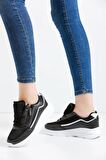 Fermuarlı Konforlu Siyah Beyaz Kadın Sneaker