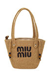 Jutty Hasır Kova Çanta Miu Miu Baskılı Jüt Yazlık Omuz ve El Çantası Büzgülü Kapamalı Plaj Tote