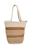 Jutty İki Renkli Halat Hasır Çantası Krem ve Jüt Çizgili Yazlık Tote Kalın Saplı Omuz ve El Çantası