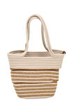 Jutty İki Renkli Halat Hasır Çantası Krem ve Jüt Çizgili Yazlık Tote Kalın Saplı Omuz ve El Çantası
