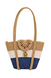 Jutty Marin Halat Örgü Çanta - Mavi Beyaz Renk Bloklu Plaj ve Yazlık Omuz Çantası