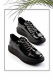 Siyah Kırışık Rugan  Kadın Sneaker K01179087008