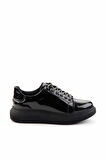 Siyah Kırışık Rugan  Kadın Sneaker K01179087008