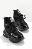 Siyah Rugan Hakiki Deri Kadın Sneaker K01185300108