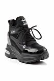 Siyah Rugan Hakiki Deri Kadın Sneaker K01185300108