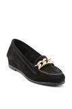 Bambi Siyah Süet Hakiki Deri Kadın Loafer Ayakkabi K01196001102