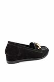 Bambi Siyah Süet Hakiki Deri Kadın Loafer Ayakkabi K01196001102