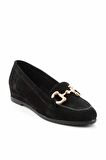 Bambi Siyah Süet Hakiki Deri Kadın Loafer Ayakkabi K01196001202