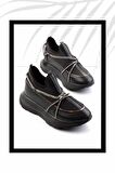 Siyah Siyah Streç  Kadın Sneaker K01212203209