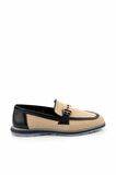 Bej Siyah Hasır  Kadın Loafer Ayakkabı K01225092628