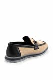 Bej Siyah Hasır  Kadın Loafer Ayakkabı K01225092628