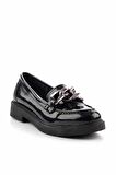 Siyah Kırışık Rugan  Kadın Loafer Ayakkabı K01257067008