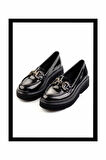 Siyah Kırışık Rugan  Kadın Loafer Ayakkabı K01257069508