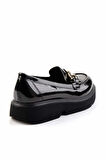 Siyah Kırışık Rugan  Kadın Loafer Ayakkabı K01257069508