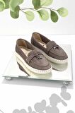 Bambi Vizon Süet Hakiki Deri Kadın Loafer Ayakkabi K01286654002