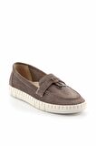 Bambi Vizon Süet Hakiki Deri Kadın Loafer Ayakkabi K01286654002