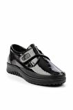 Siyah Kırışık Hakiki Deri Kadın Casual Ayakkabı K01331750442