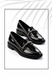 Siyah Kırışık Rugan  Kadın Loafer Ayakkabı K01474000808