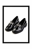 Siyah Kırışık Rugan  Kadın Loafer Ayakkabı K01474091208