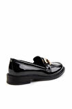 Siyah Kırışık Rugan  Kadın Loafer Ayakkabı K01474091308