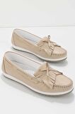 Bambi Bej Hakiki Deri Kadın Loafer Ayakkabi K01529620703