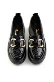 Siyah Rugan Kroko  Kadın Loafer Ayakkabı K01536194511