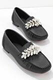 Bambi Siyah Saten  Kadın Loafer Ayakkabi K01542166738