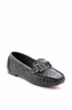 Bambi Siyah Baski Detayli  Kadın Loafer Ayakkabi K01542166410