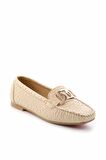 Bambi Bej Baski Detayli  Kadın Loafer Ayakkabi K01542166410