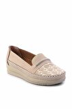 Bej Lame Taşlı  Kadın Loafer Ayakkabı K01621073009